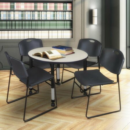 REGENCY Tables > Height Adjustable > Round Mobile Table & Chair Sets, 36 X 36 X 23-34, Maple TB36RNDPLAPCBK44BK